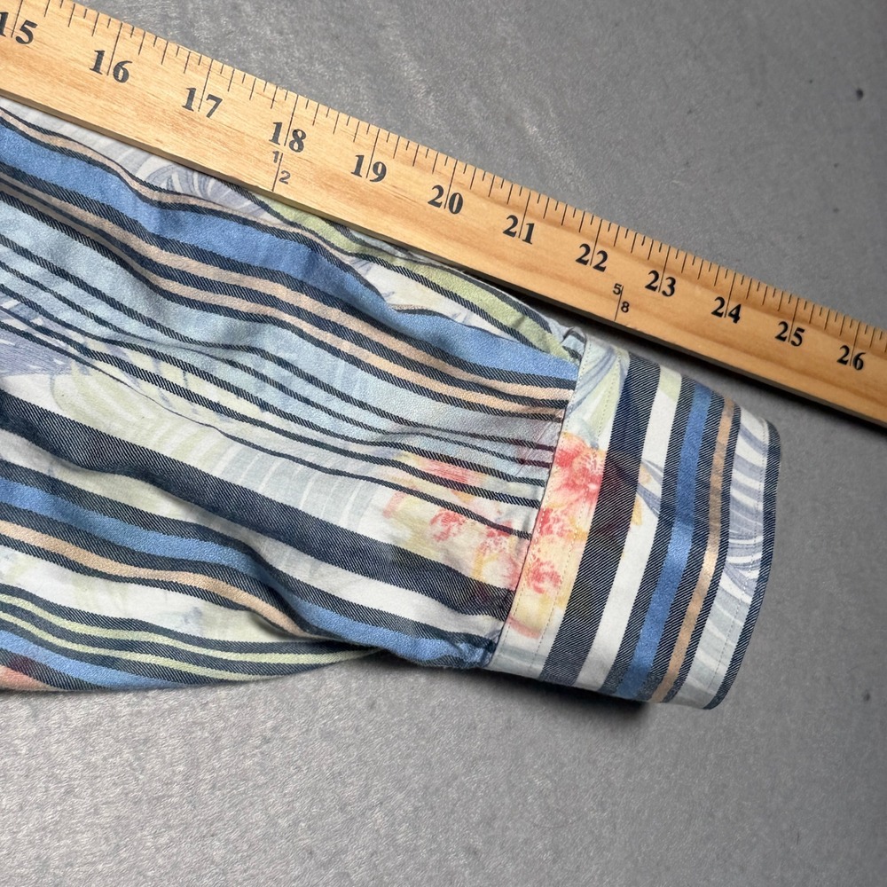 Tommy Bahama Mens XL Blue Striped Tropical Floral Long Sleeve Button Front Shirt - Picture 7 of 12